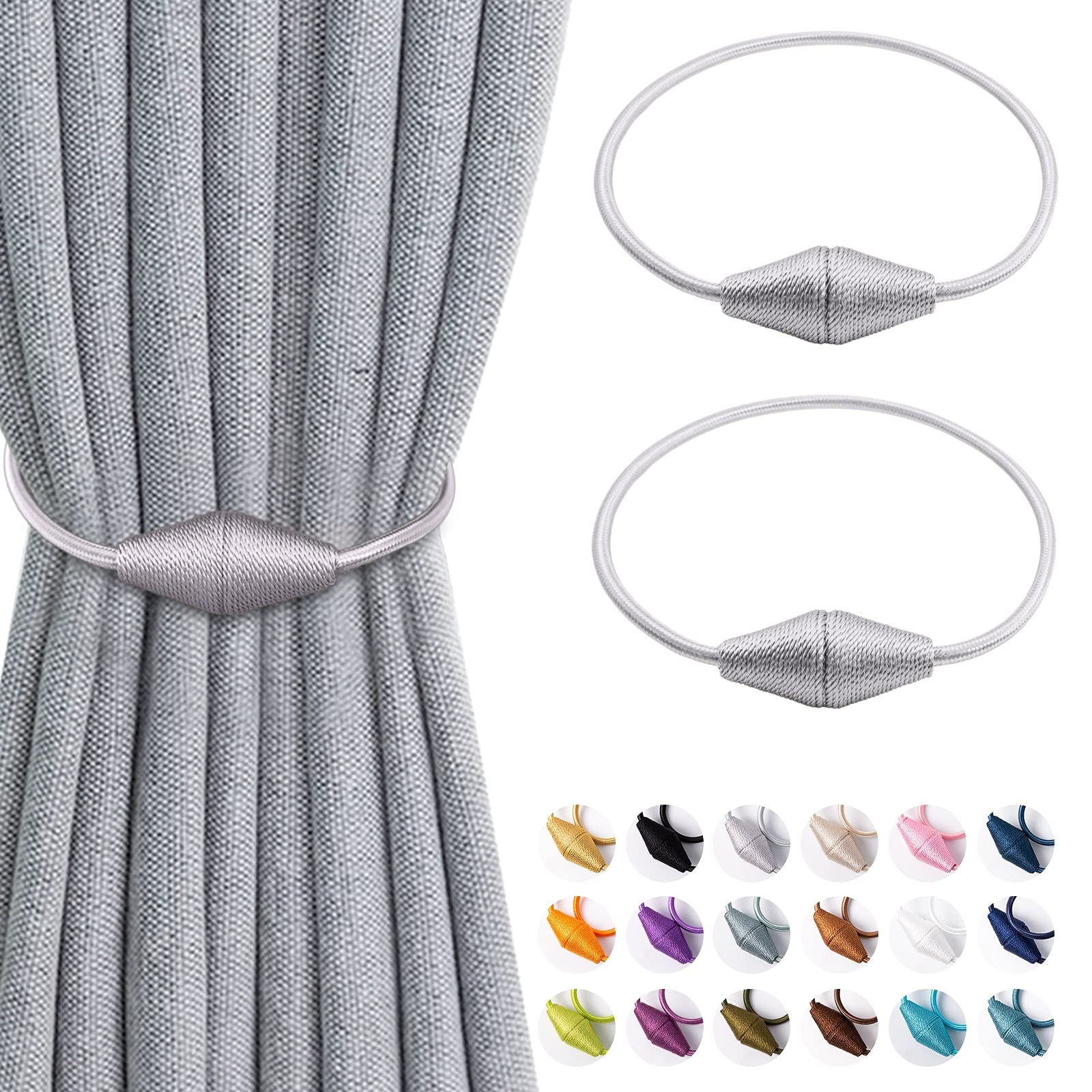 2 Pcs Magnetic Curtain Tie Backs, Conical Curtain Tiebacks Modern Simple Style Drape Tie Backs Curtain Holdbacks, Magnetic Curtain Buckle Clips for Home Hotel Office Window Drapery Decoration (Grey)