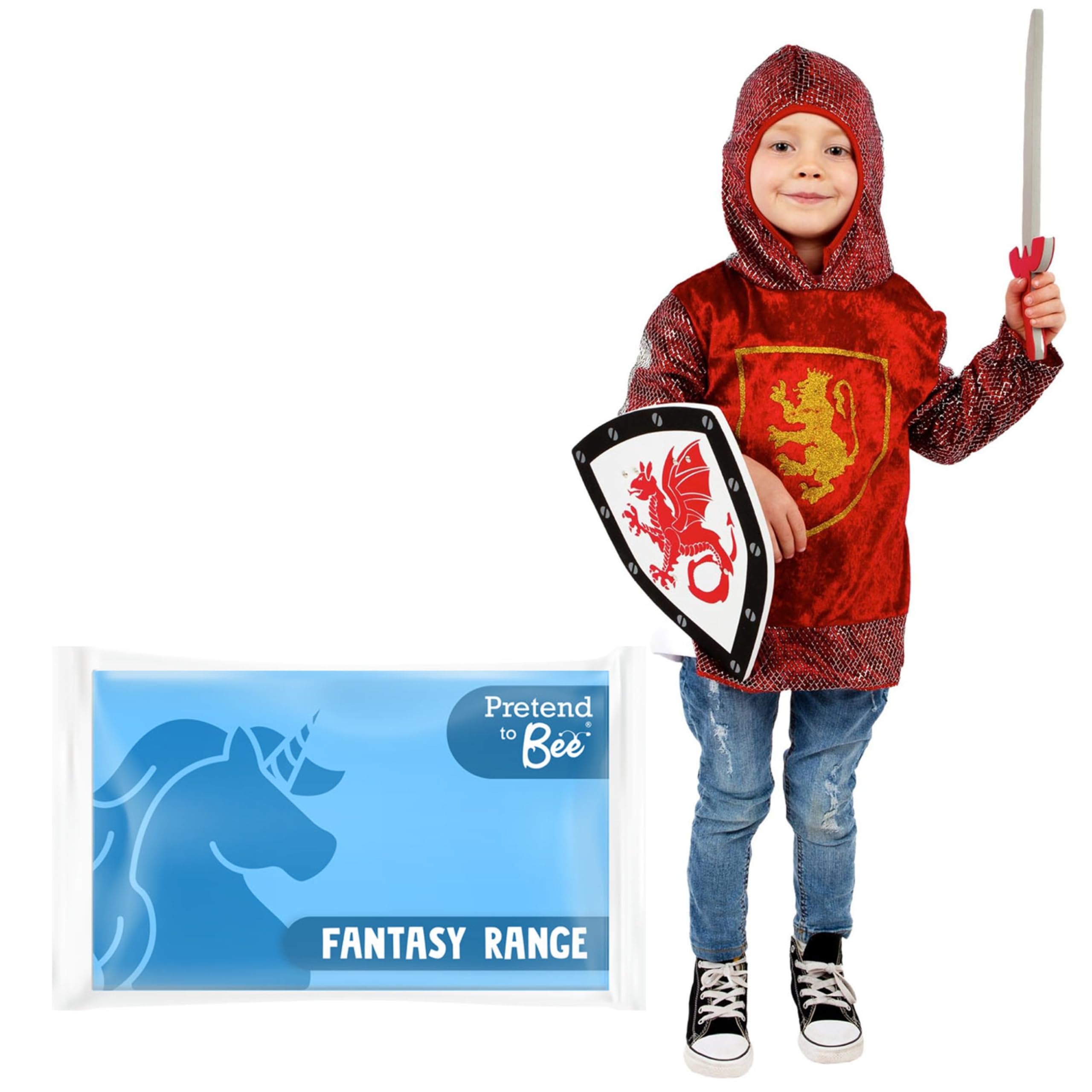 PRETEND TO BEE Royal Knight Dress Up Costume for Kids, Red, 5-7 Years