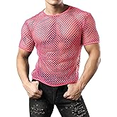 JOGAL Men's Mesh Fishnet Fitted Short Sleeve Muscle Top