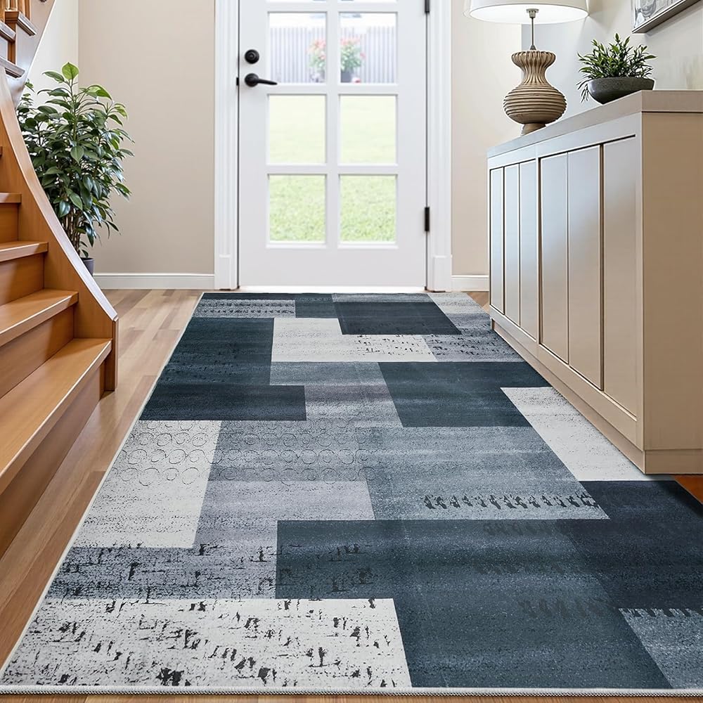 Area Rugs 3X5 for Living Room, Washable Ultra-Thin Checkered Rug for Bedrooms, Non-Slip Soft Flat Print Plaid Carpet for Clas