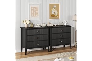 3 Drawer Dresser Set of 2, Wood Chest of Drawers with Fluted Design, Wide Storage Organizer with Metal Legs and Anti-Tip Kit 
