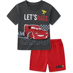 Disney Cars Lightning McQueen Boys Short Sleeve T-Shirt and Mesh Shorts Set for Toddler to Big Kids