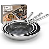 Rorence Non Stick Frying Pan Set, 8/10/12" Tri-Ply Stainless Steel Skillets | No Assembly Required, Set of 3 Pans with Riveted Handle, Scratch-Resistant, PFOA-Free, Oven/Dishwasher Safe, For All Cooktops
