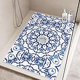 Shower Mat Non Slip: 24x36 Inch Loofah Shower Mats for Inside Shower, Soft PVC Anti Slip Shower Mat with Drain Holes in Middle, Quick Drying Bath Mats for Shower, Stand Up Shower Mats Cuttable