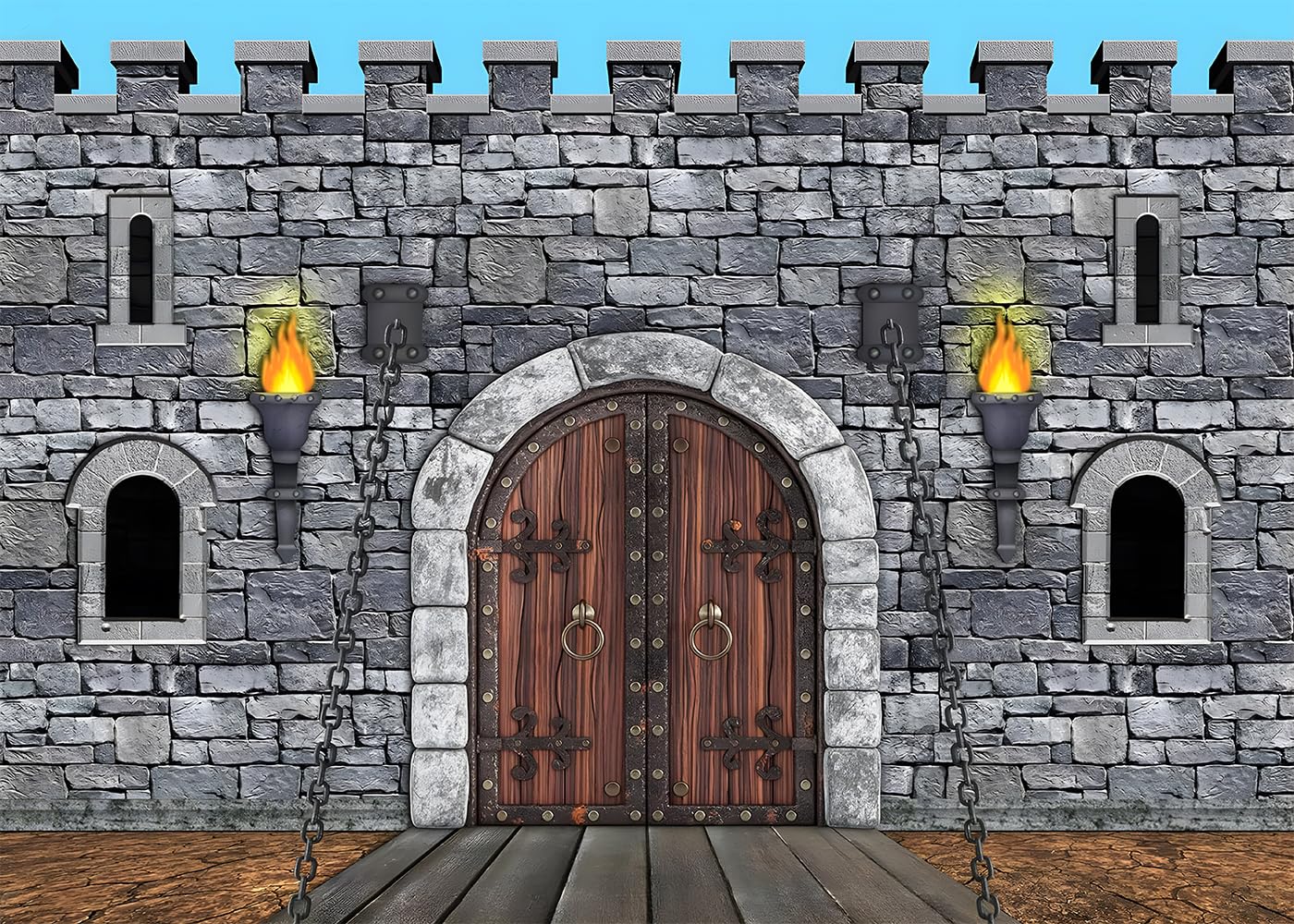 Photo 1 of DePhoto 7x5FT Medieval Castle Backdrop Medieval Knight Castle Wall Decorations for Knight Kingdom Themed Party Supplies Photo Prop Background Vinyl