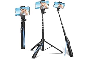 ALPTOY 62-inch Selfie Stick and Tripod Legs for Cell Phone and Camera, Portable Travel Tripod Stand, Remote Control, Compatible with iPhone & Android and Camera (Light Blue)