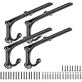 Rustic Floating Shelf Bracket 8 Inch, Cast Iron Shelf Brackets for Wall Shelving, Heavy Duty Shelf Bracket Supports, Decorative Shelves Brackets with Hooks, 4 Pack