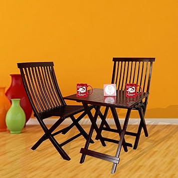 Santosha Decor Sheesham Wood Two Folding Chair And Dining Table - Mahogany Finish