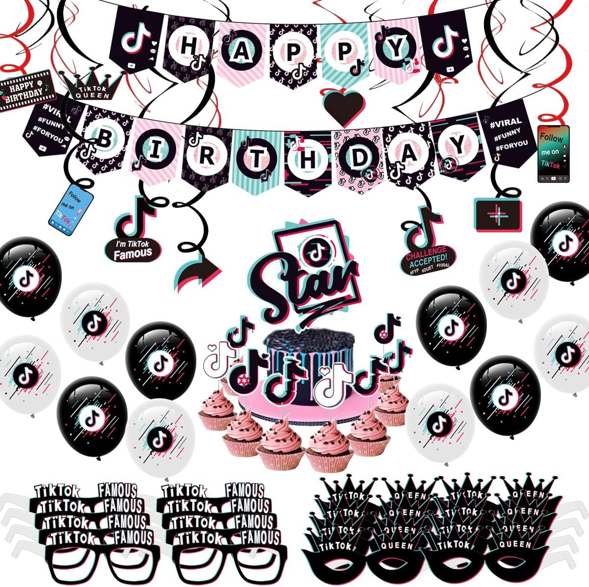 TIK Tok Party Decorations 81 TIK Tok Party Supplies Pack