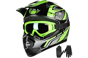 ILM Youth Kids ATV Motocross Helmet Goggles Sports Gloves Dirt Bike Motorcycle Off Road DOT Approved B07 (Youth-S, Green/Silver)