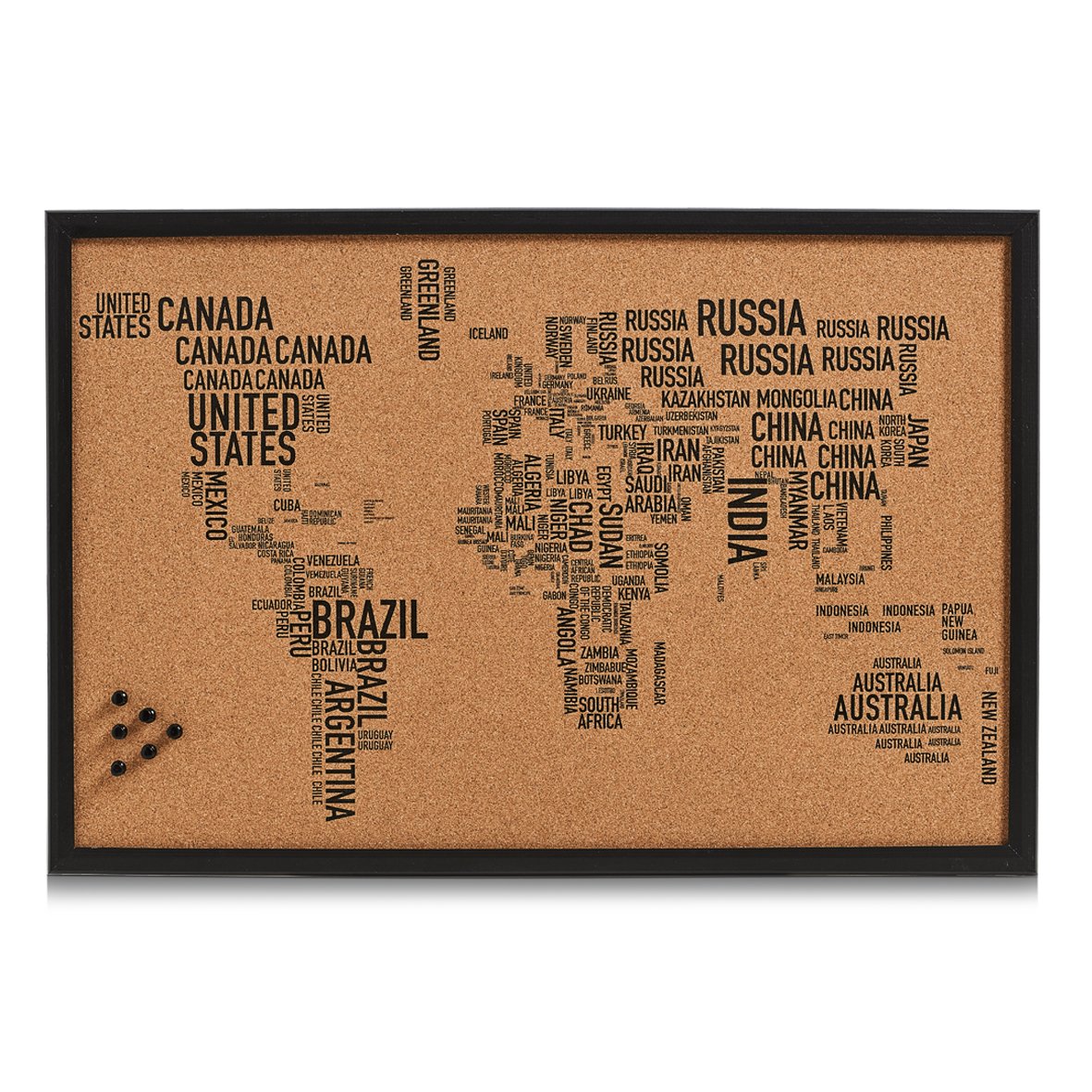 Zeller "World Letters" Pin Board, Black, 60 x 40 cm — image 1