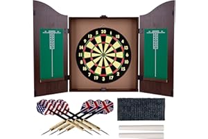 Trademark Poker Dartboard Set – 18" Self-Healing Paper Wound Fiber – Realistic Walnut Finish Cabinet – 6 pcs. Steel Tip Darts, Multicolor, (574132TCR)