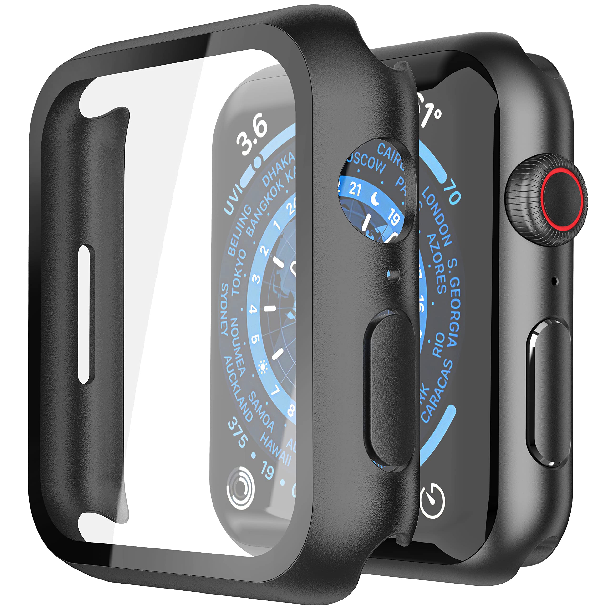 Photo 1 of [2 Pack] Roity 45mm Case Built in Tempered Glass Screen Protector Compatible for Apple Watch Series 8 Series 7 45mm, Ultra-Thin Shockproof Hard PC Full Protective Cover for iWatch, Black