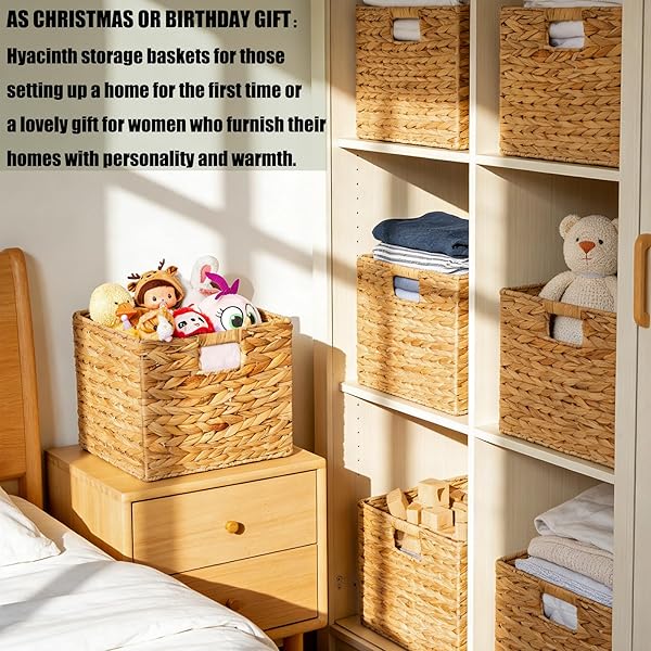 JGJCYO9 STORAGE BASKETS 11X11INCH CUBE BASKETS 4 PCS BASKETS,FOLDABLE HANDWOVEN WATER HYACINTH LAUNDRY ORGANIZER,CUBE STORAGE BASKETS