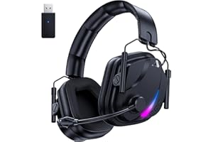 Vakedy HW12 Wireless Gaming Headset for PS5, PS4, PC, Switch, Mac, 2.4GHz Bluetooth Gaming Headphones with Noise Canceling Mic, Stereo Sound, 50H Battery(Black)