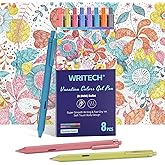 WRITECH Gel Pens Fine Point: Retractable Pen 8ct Vintage Ink Colors 0.5mm Multi Colored for Smooth Writing Journaling Assorted Coloring Note Taking No Bleed & Smear & Smudge (Vacation Set)