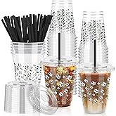 50 Sets 12oz Ball Game Soccer Plastic Cups with Lids and Straws Clear Disposable Plastic Drinking Cups for Juice Water Coffee Stadium Sports Competition Party Sports Athlete Birthday Party(Soccer)