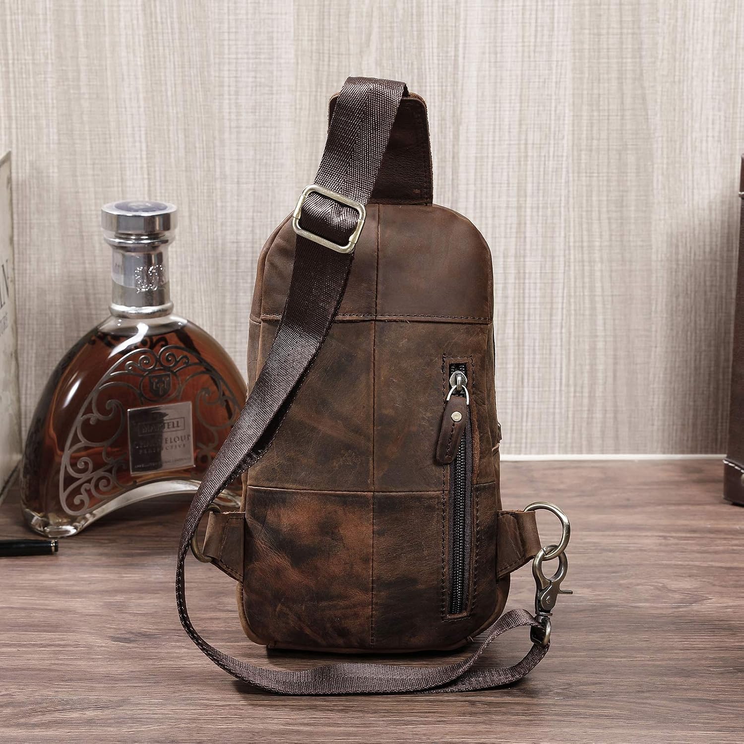 Le'aokuu Men Outdoor Casual Travel Hiking Tea Crossbody Chest Sling Bag Rig One Shoulder Strap Bag Backpack Men Leather 8010 (8010 A1 Brown) - Image 3