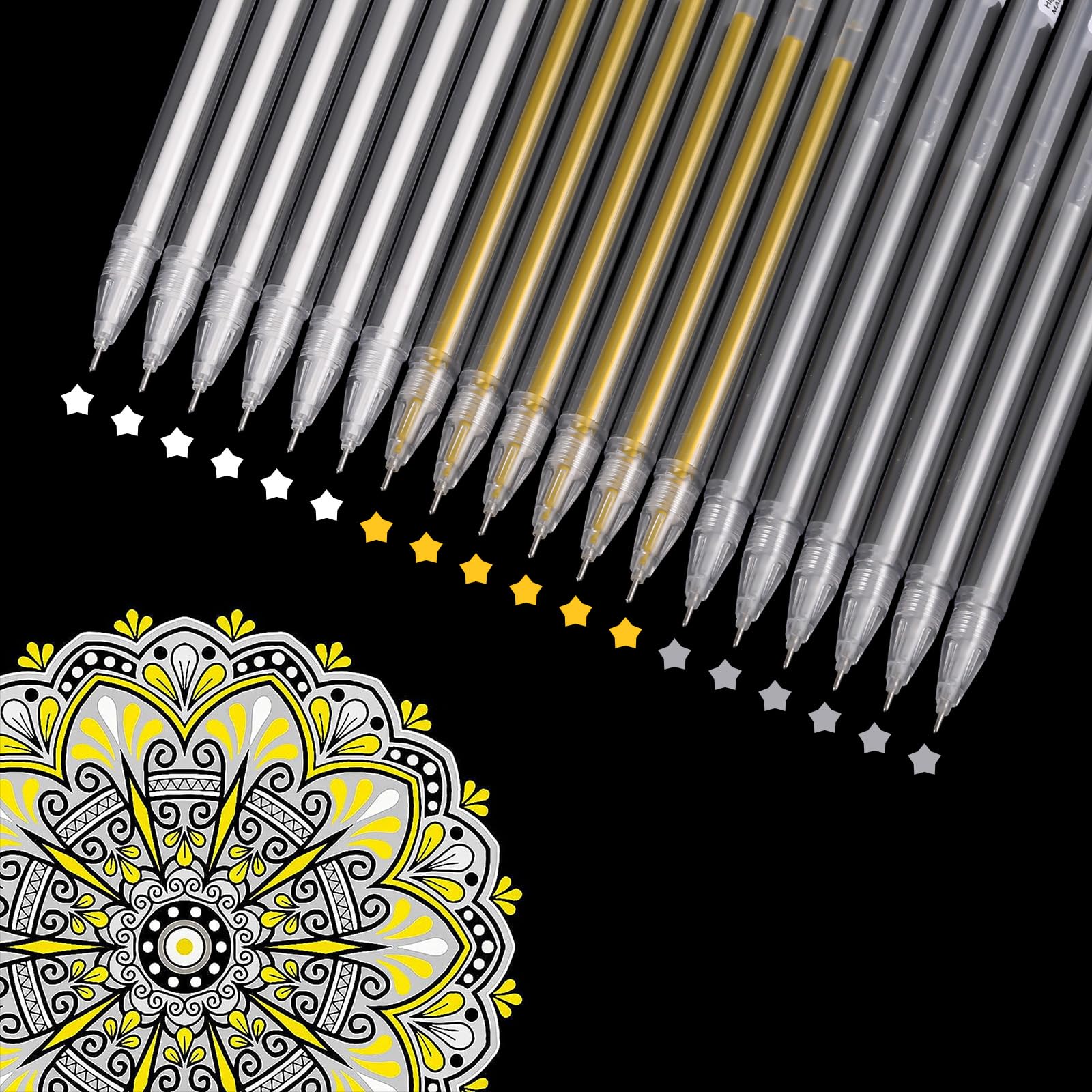 18PCS White Gel Pen Set for Black Paper, Gold and Silver Pens, 0.5mm Fine Point, Art Drawing and Note Taking - Gelly Roll Fineliner