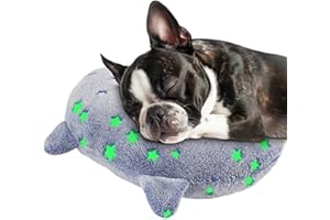 POMESEA Dog Calming Pillow Glow in The Dark, Soft U-Shaped Pet Pillows for Dogs & Cats, Machine Washable, Dog Neck Pillow, Joint Relief, Better Sleep (Large, Blue)