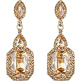 BriLove Women's Wedding Bridal Crystal Emerald Cut Infinity Figure 8 Chandelier Clip-On Dangle Earrings