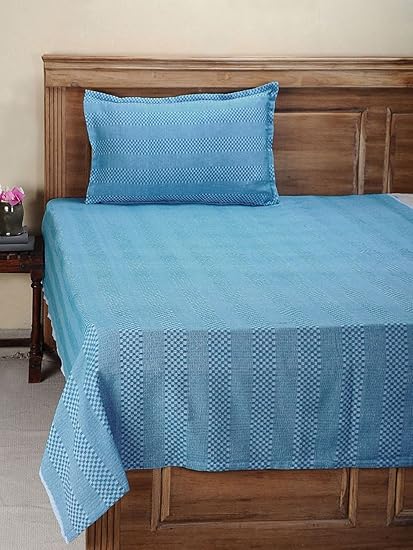 Dhrohar Classy Hand Woven Cotton Single Bed Cover with 1 Pillow Cover - Blue & Red