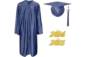 Misscom Unisex Shiny Graduation Cap Gown 2024 2025 Year Charm Tassel Set for Middle High School and Bachelor