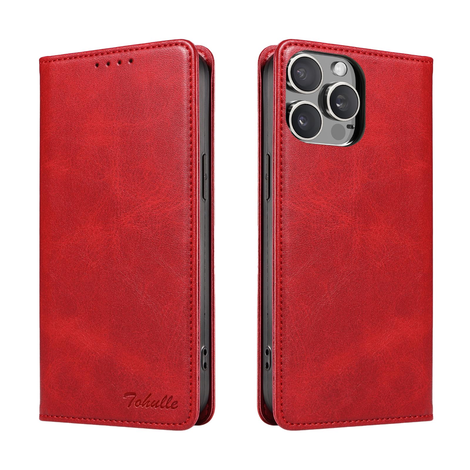 TOHULLE Case for iPhone 13 Pro, Premium PU Leather Wallet Case with Card Holder Kickstand Built-in Magnetic Closure Flip Folio Phone Cover for iPhone 13 Pro - Red