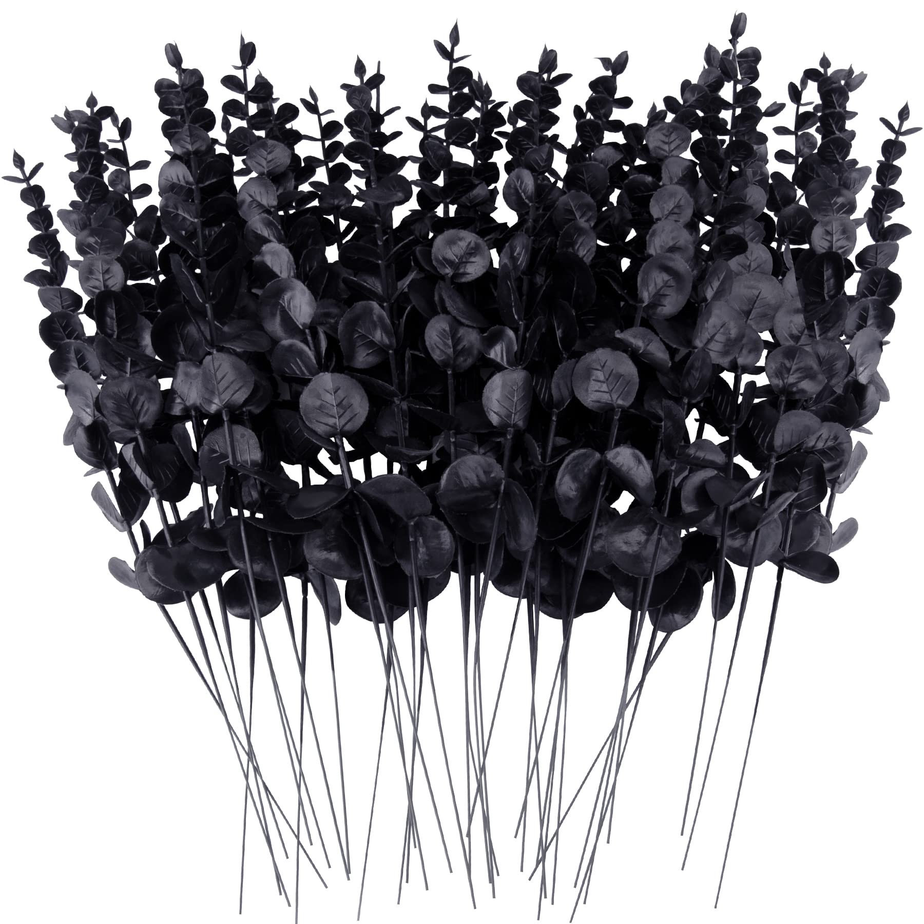 FEQO 36 Pcs Eucalyptus Stems Artificial Eucalyptus Leaves 15 Inch Faux Eucalyptuses Branches for Wedding Bouquet Home Decor, Black