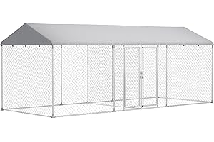 PawHut Outdoor Dog Kennel with Two Rooms, Heavy Duty Outdoor Fence Cage for Dogs, UV-Resistant Waterproof Cover, Escape-Proof