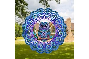 DKJOCKY Owl Metal Wind Spinners - Owl Gifts for Women Mom Men Dad Grandpa Husband, Hanging Wind Spinner for Outdoor & Indoor Decorations, 12 inch Wind Spinner for Ornament Gifts