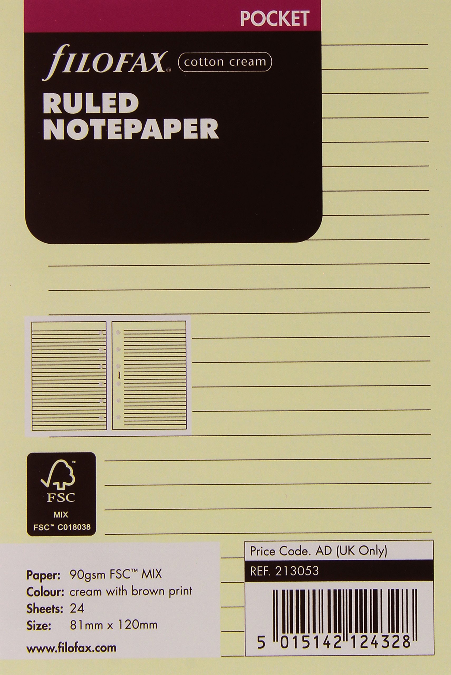 Filofax Pocket Ruled Notepaper - Cotton Cream