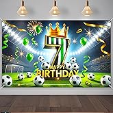 IVN Soccer 7th Birthday Backdrop Banner 71x43 Inch Black Green Crown Football Stadium Theme Party Decorations Photography Background Photo Booth Props