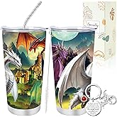 Keluna Dragon Gifts for Men Women - 2Pcs Dragon Lovers Gifts, 20Oz Insulated Tumbler Coffee Mug Cup, Cool Keychain, Christmas Father's Mother's Day Birthday Gifts for Daughter Son Sister Brother