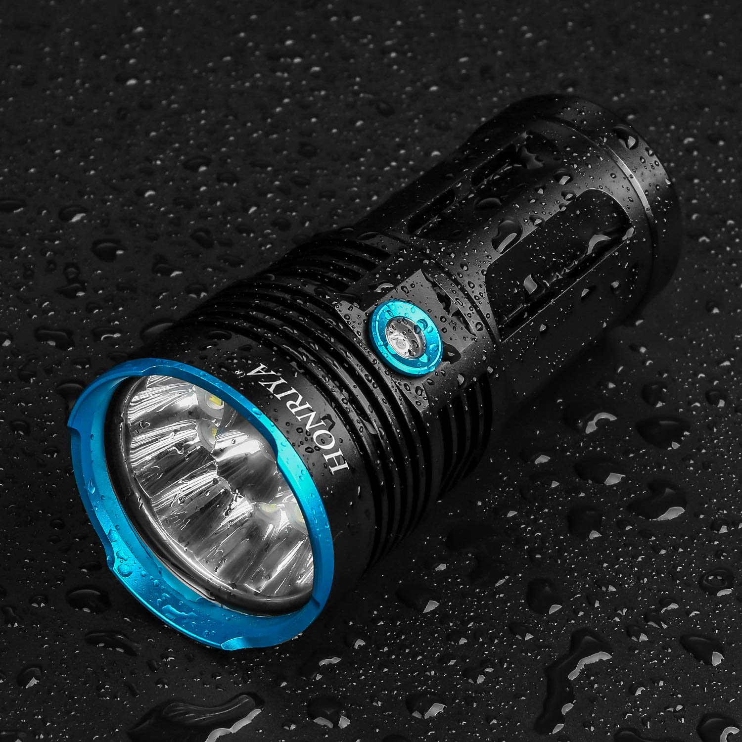 HONRIYA Super Bright LED Flashlight, 3000 Lumen with Camping Cap,Rechargeable (18650 Battery Is Not Included),Water-Resistant,5 Light Modes for Camping and Hiking