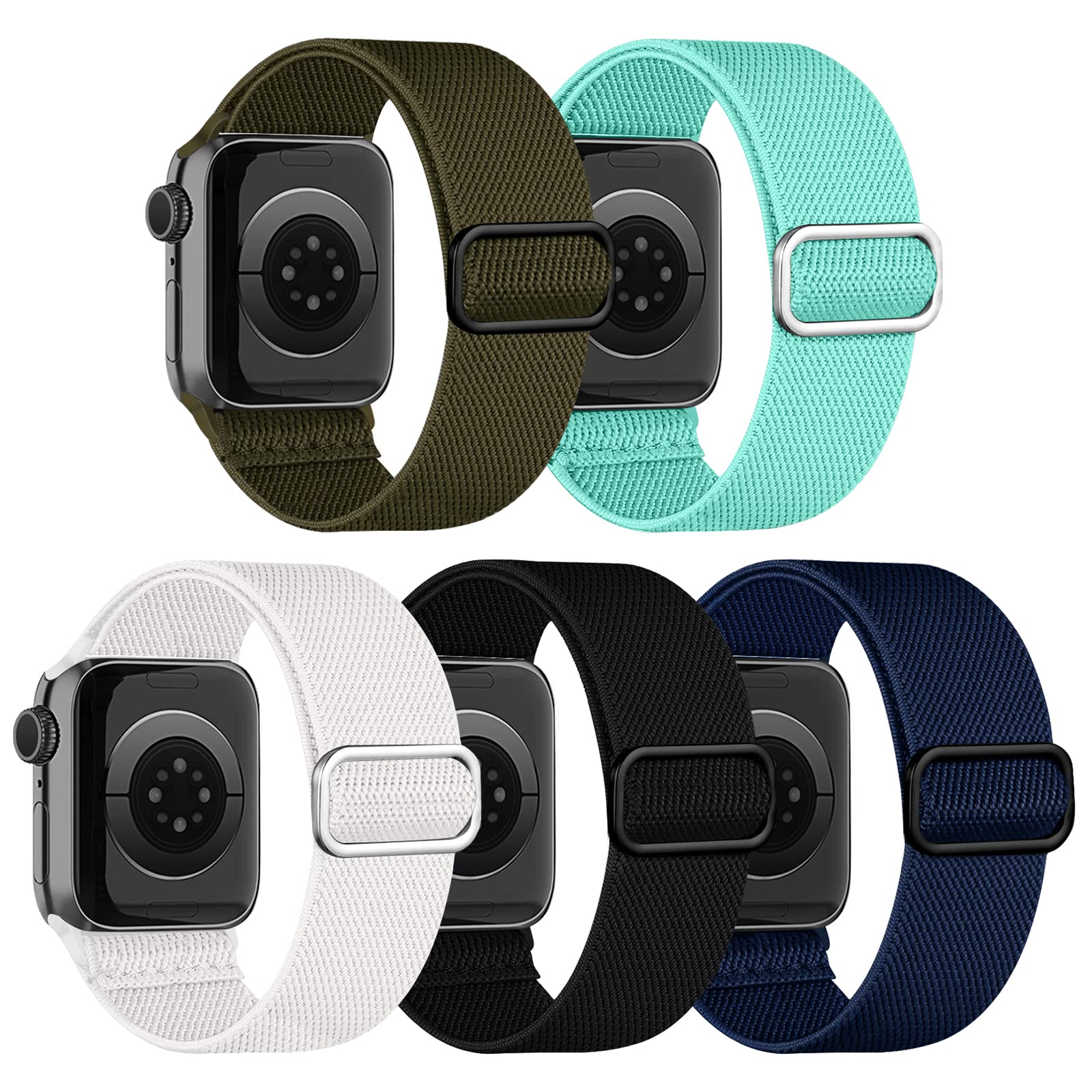chinbersky 5 Pack Watch Strap Compatible with Apple Watch Straps 49mm 45mm 44mm 42mm, Adjustable Elastic Stretchy Nylon Sport Solo Loop Replacement Bands for iWatch Series Ultra/8/7/6/5/4/3/2/1/SE — image 1