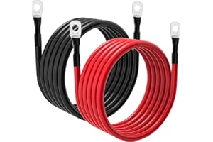 TUELETFU 6 AWG Battery Cables 6 Gauge Battery Power Inverter Cable with 5/16 Inch Tinned Copper Lugs Both Ends for Solar Marine Boat RV Car Motorcycle 2 pcs (5FT)