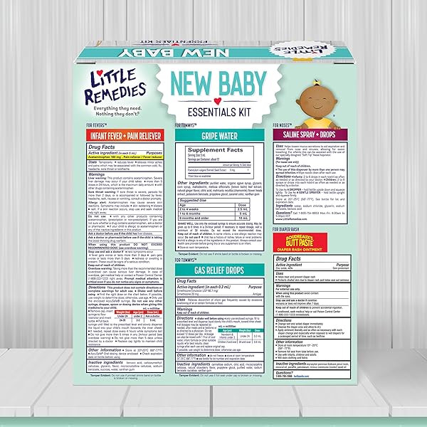 LITTLE REMEDIES, NEW BABY ESSENTIALS KIT, 6 NEWBORN ESSENTIALS, SALINE NASAL SPRAY, GAS RELIEF DROPS, GRIPE WATER, FEVER RELIEVER, & DIAPER OINTMENT