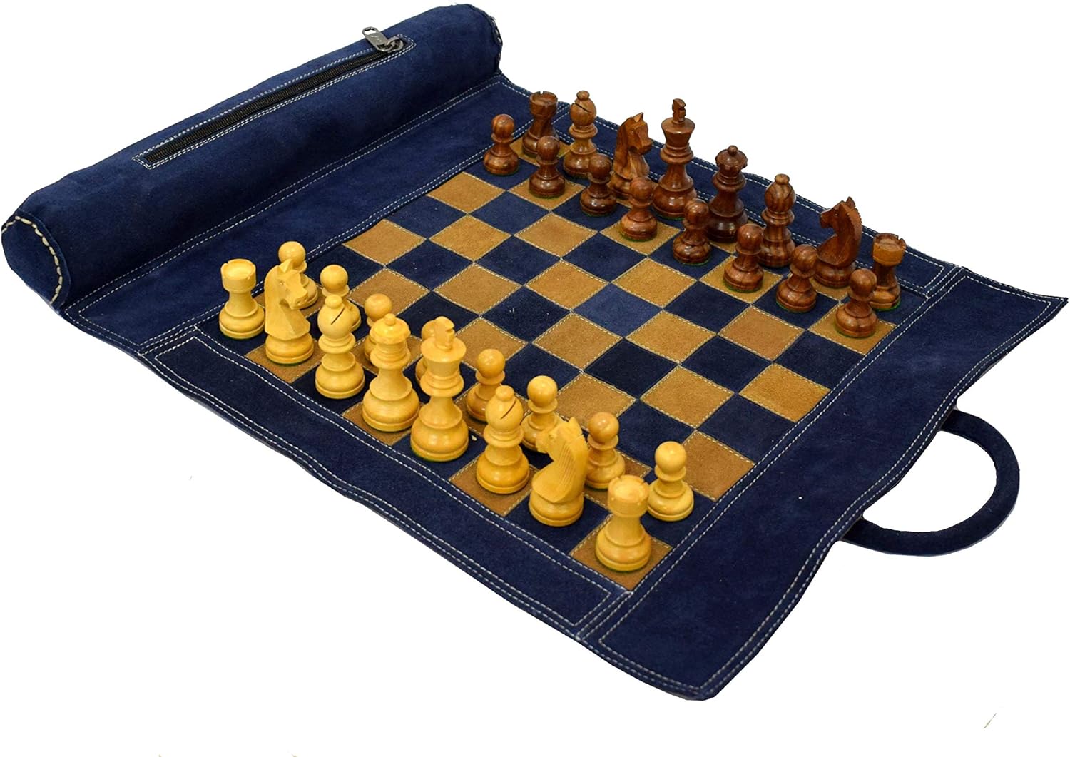 19"X15" Vintage Geniuine Leather Chess Set (Chess Size12