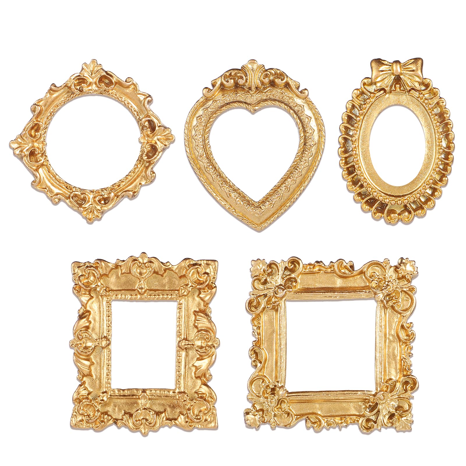 Photo 1 of Heclia Vintage Resin Picture Frame 5 PCS Mini Gold Picture Frames Small Antique Ornaments Table Top Jewelry Display Oval Rectangle Gothic Frames Photography Holder for DIY Photo Christmas Home Décor