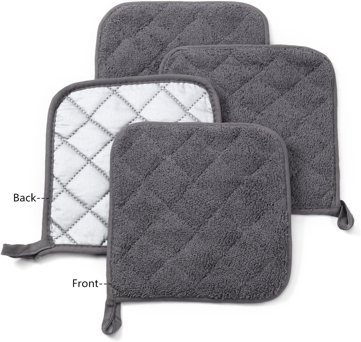 Jennice House Potholders Set, 6 Pack of Heat Resistant Hot Mat Coasters Pure Cotton Kitchen Everyday Pot Holders, 7"X7" for Cooking and Baking (Gray): Home & Kitchen