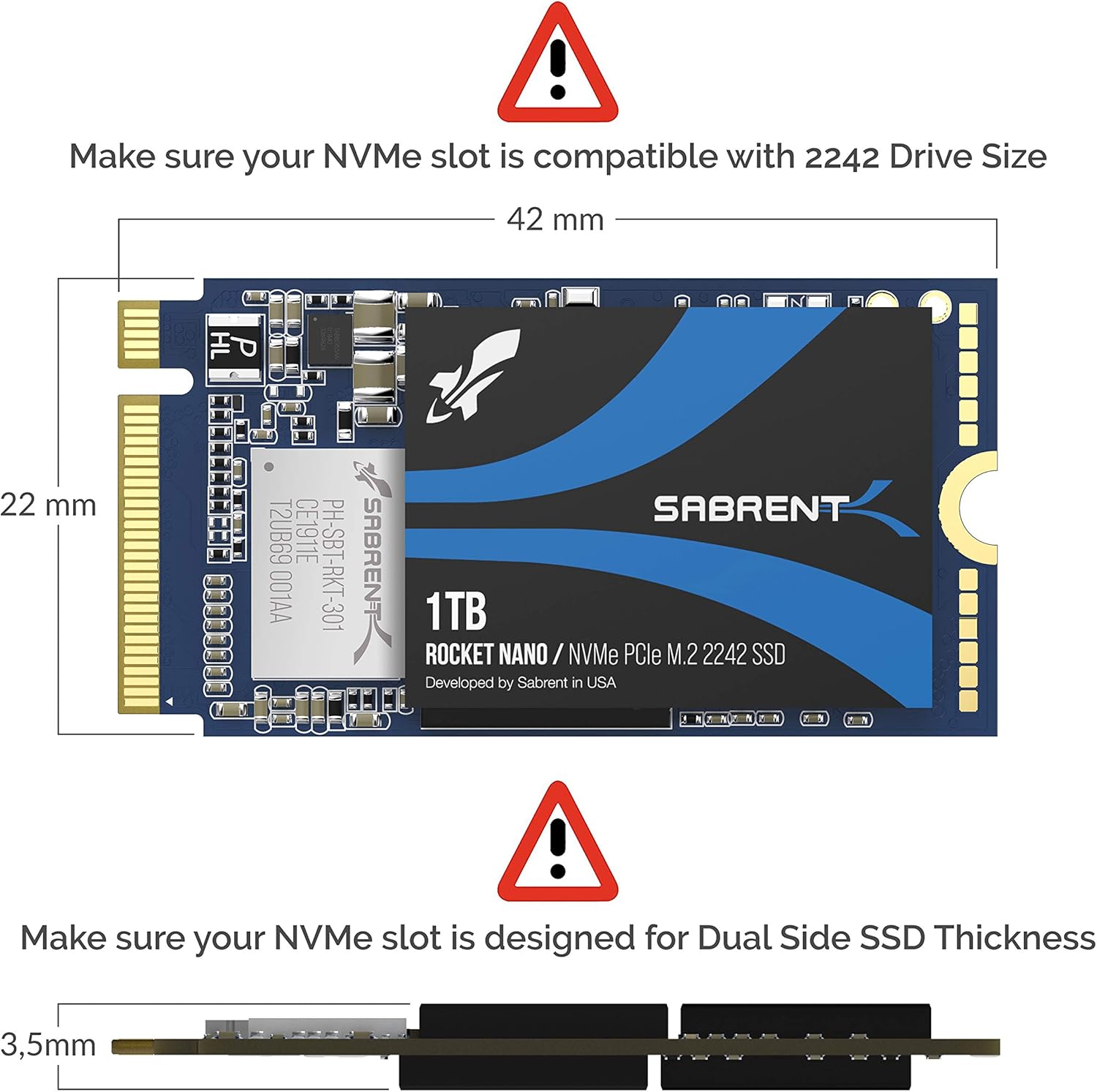 Amazon Com Sabrent 1tb Rocket Nvme Pcie M 2 2242 Dram Less Low Power Internal High Performance Ssd Sb 1342 1tb Computers Accessories