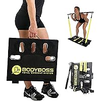 BodyBoss 2.0 - Full Portable Home Gym Workout Package + Resistance Bands - Collapsible Resistance Bar, Handles - Full Body Workouts for Home, Travel or Outside