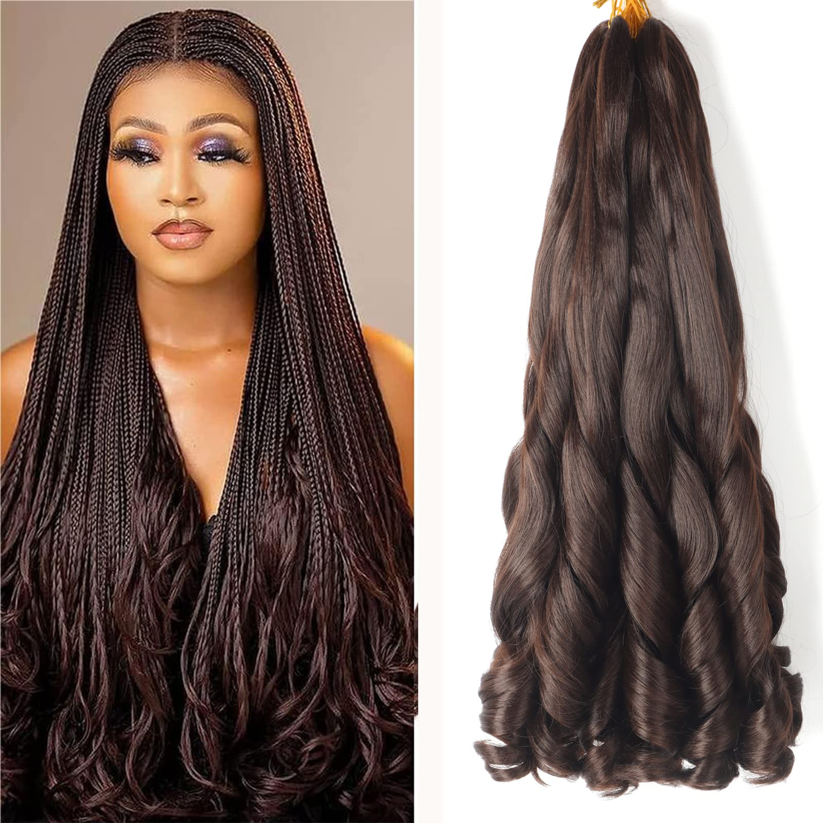 French Curly Braiding Hair 22 Inch 8Pack/lot Loose Wavy Spiral Curl Braids Crochet Hair Deep Wave Synthetic Extensions Pre Stretched Bouncy Braiding Hair(4#) — image 1