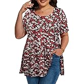 LARACE Summer Plus Size Tops for Women Round Neck Short Sleeve Women's Tunic Loose Fit Pleated T-Shirts Blouse Clothes