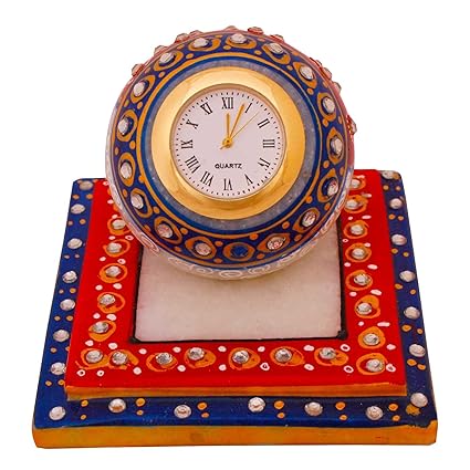 Beautiful Golden Meenakari Work Marble Table Clock