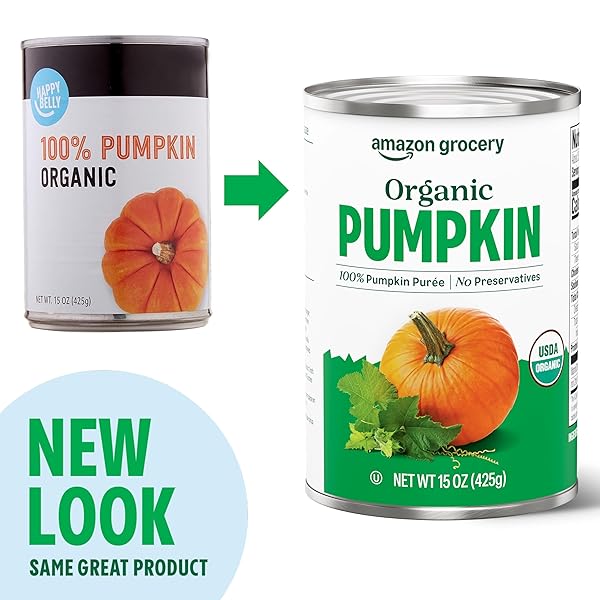 AMAZON GROCERY, ORGANIC PUMPKIN, 15 OZ (PREVIOUSLY HAPPY BELLY, PACKAGING MAY VARY)