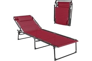 Outsunny Outdoor Folding Lounge Chair, 4-Level Adjustable Chaise Lounge with Headrest, Tanning Chair Beach Bed Reclining Loun