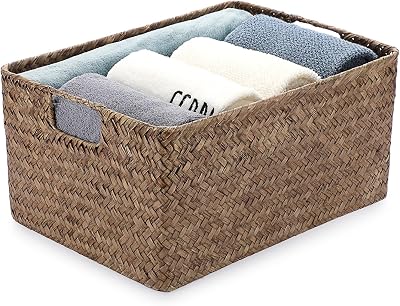 IGNPION Seagrass Storage Opened Basket MultiPurpose Organizer L
