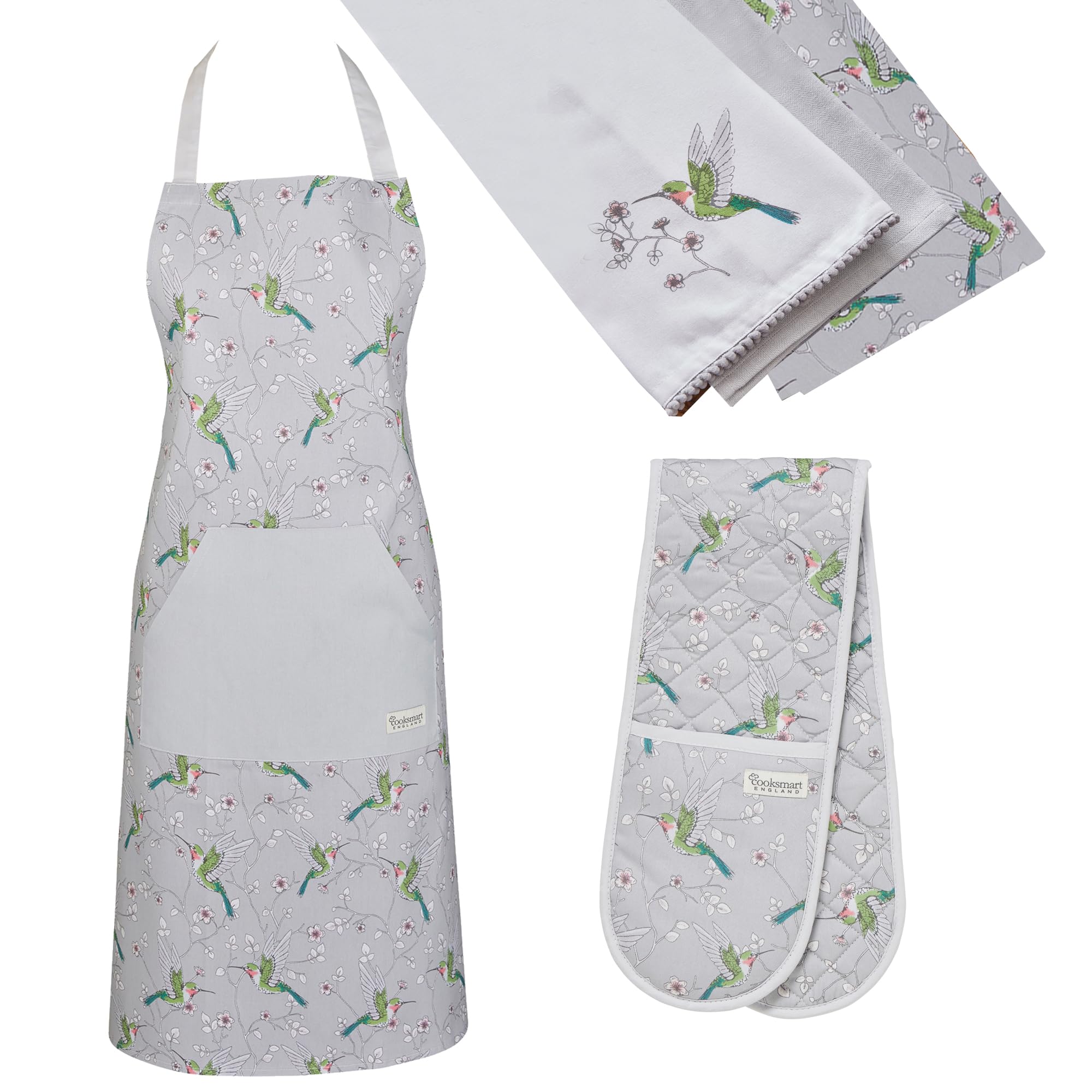 Cooksmart 5 Piece Apron & Glove Set | Double Oven Gloves & Tea Towels Perfect For Any Kitchen